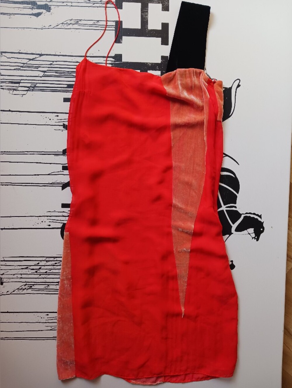 Martine Sitbon Paolo Bizzini Devore Silk/ Velvet Dress, Vintage SS 98,size 44